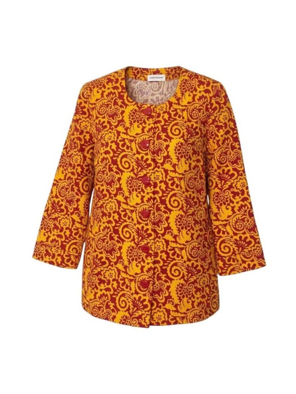 Saint Laurent Vintage Collarless Jacket Orange Cotton